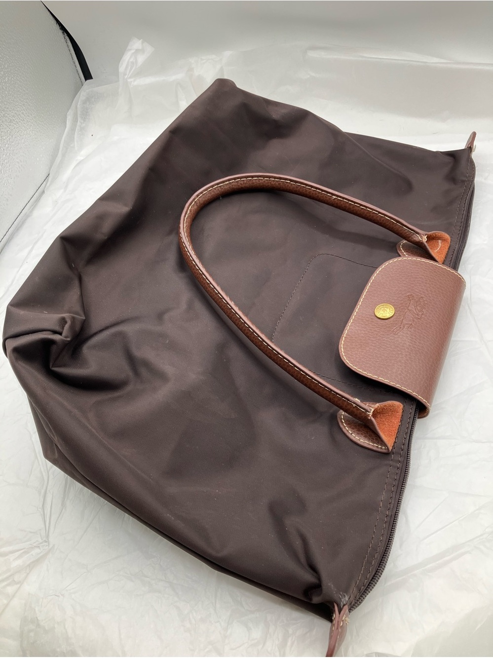 LONGCHAMP Classic Brown Nylon Tote Bag with Leather Trim - Picture 2 of 11
